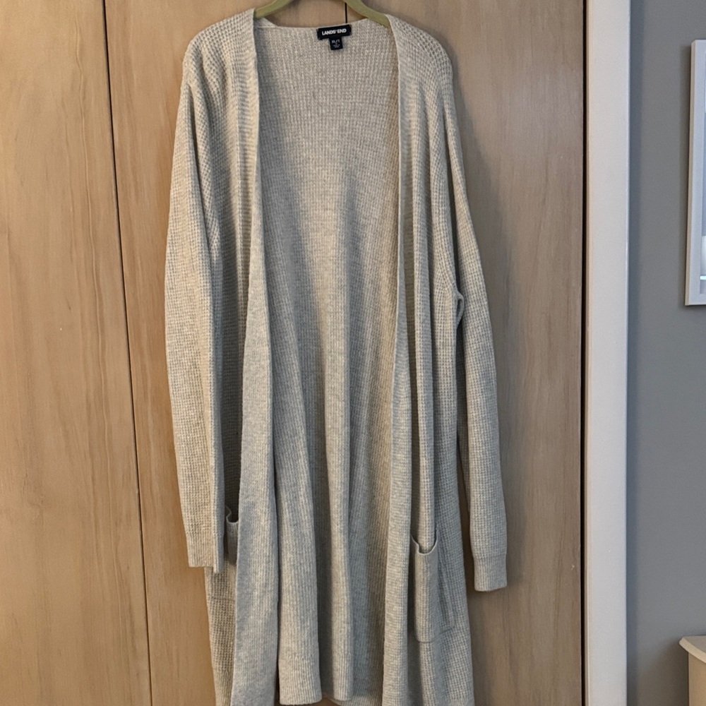 Lands' End Women's Light Gray Open Cardigan